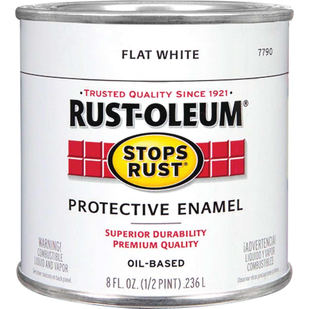 Stops Rust 7790730 Enamel Paint, Oil Base, Flat Sheen, White, 0.5 pt, Can, 50 to 110 sq-ft/qt Coverage Area