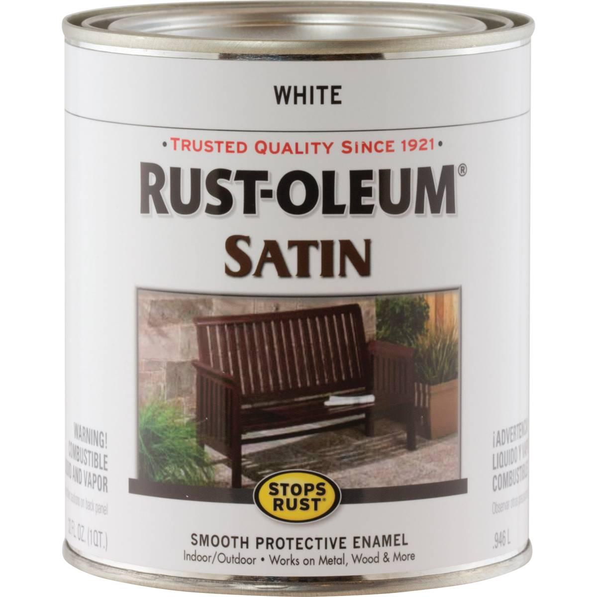 Rust-Oleum 7791502 Enamel Paint, Satin, White, 1 qt Can, 60 to 100 sq-ft/qt Coverage Area