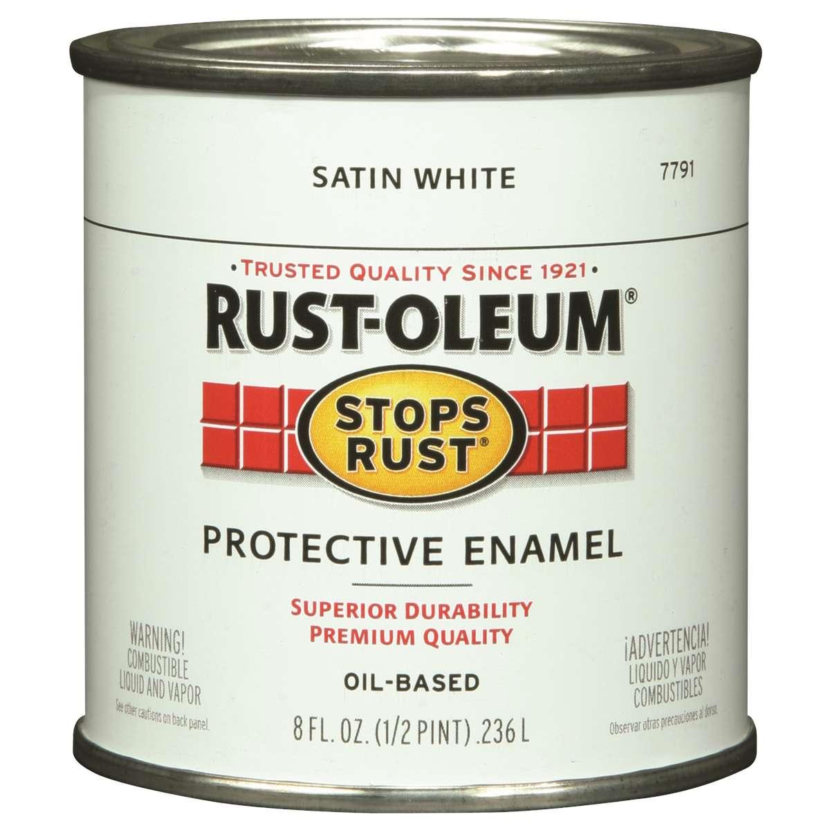 Stops Rust 7791730 Enamel Paint, Oil Base, Satin Sheen, White, 0.5 pt, Can