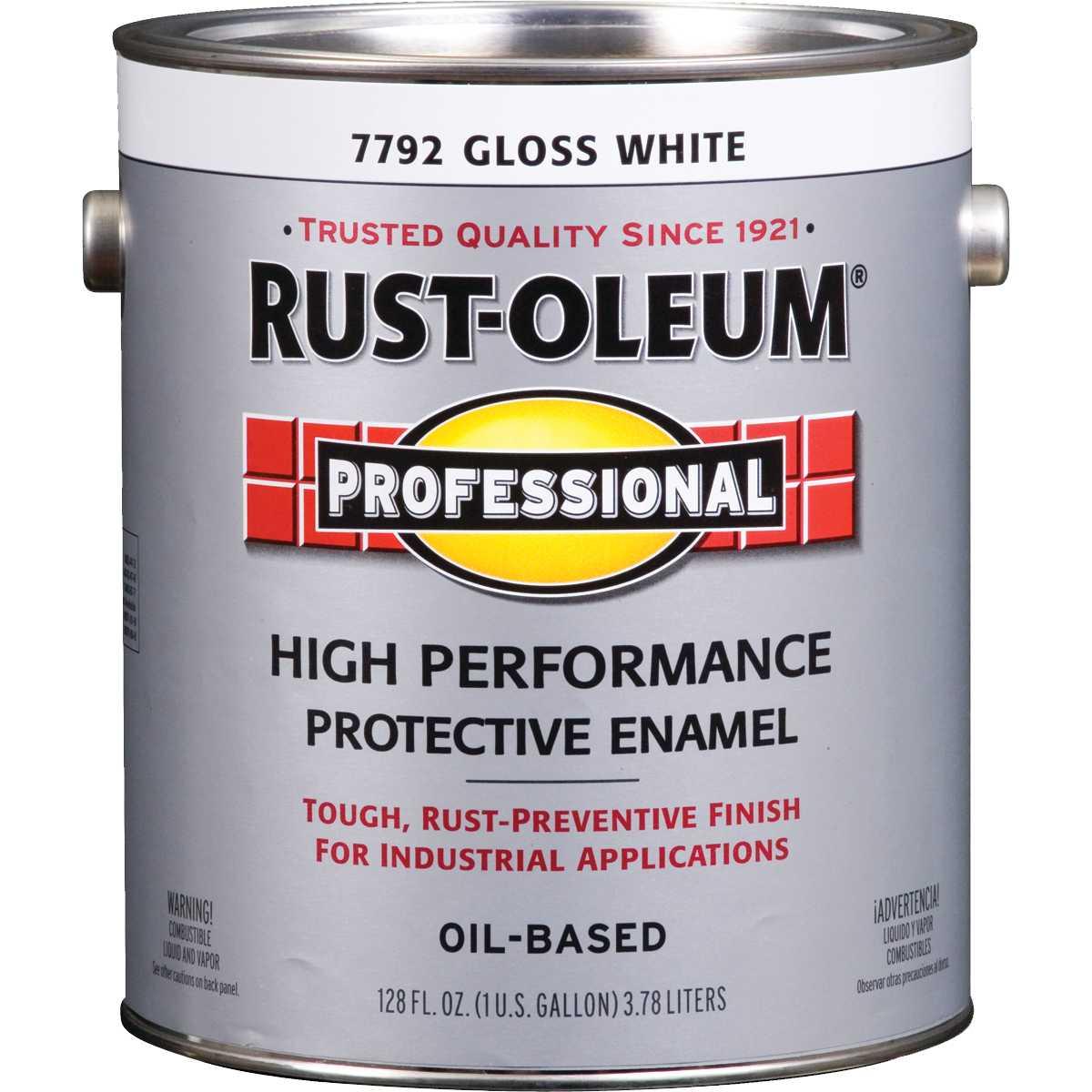 Rust-Oleum 7792402 Enamel Paint, Oil Base, Gloss Sheen, White, 1 gal, Can, 230 to 390 sq-ft/gal Coverage Area
