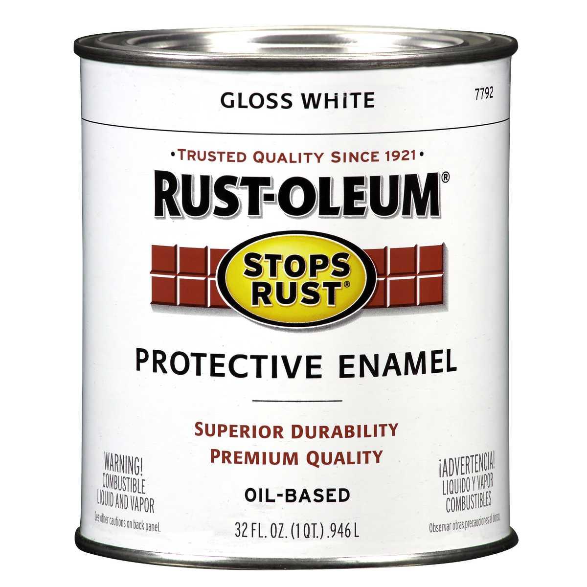 Stops Rust 7792504 Enamel Paint, Oil Base, Gloss Sheen, White, 1 qt, Can, 50 to 90 sq-ft/qt Coverage Area