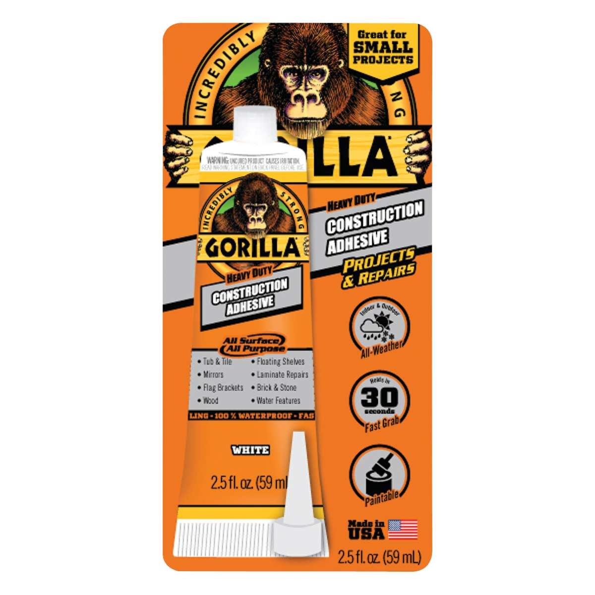 Gorilla 8020002 Construction Adhesive, White, 2.5 oz