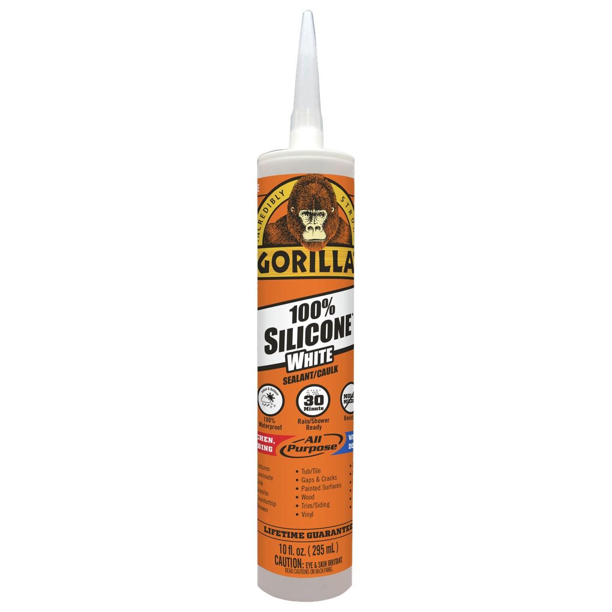 Gorilla 8060002 Silicone Sealant, White, 1 days Curing, -40 to 350 deg F, 10 oz Cartridge