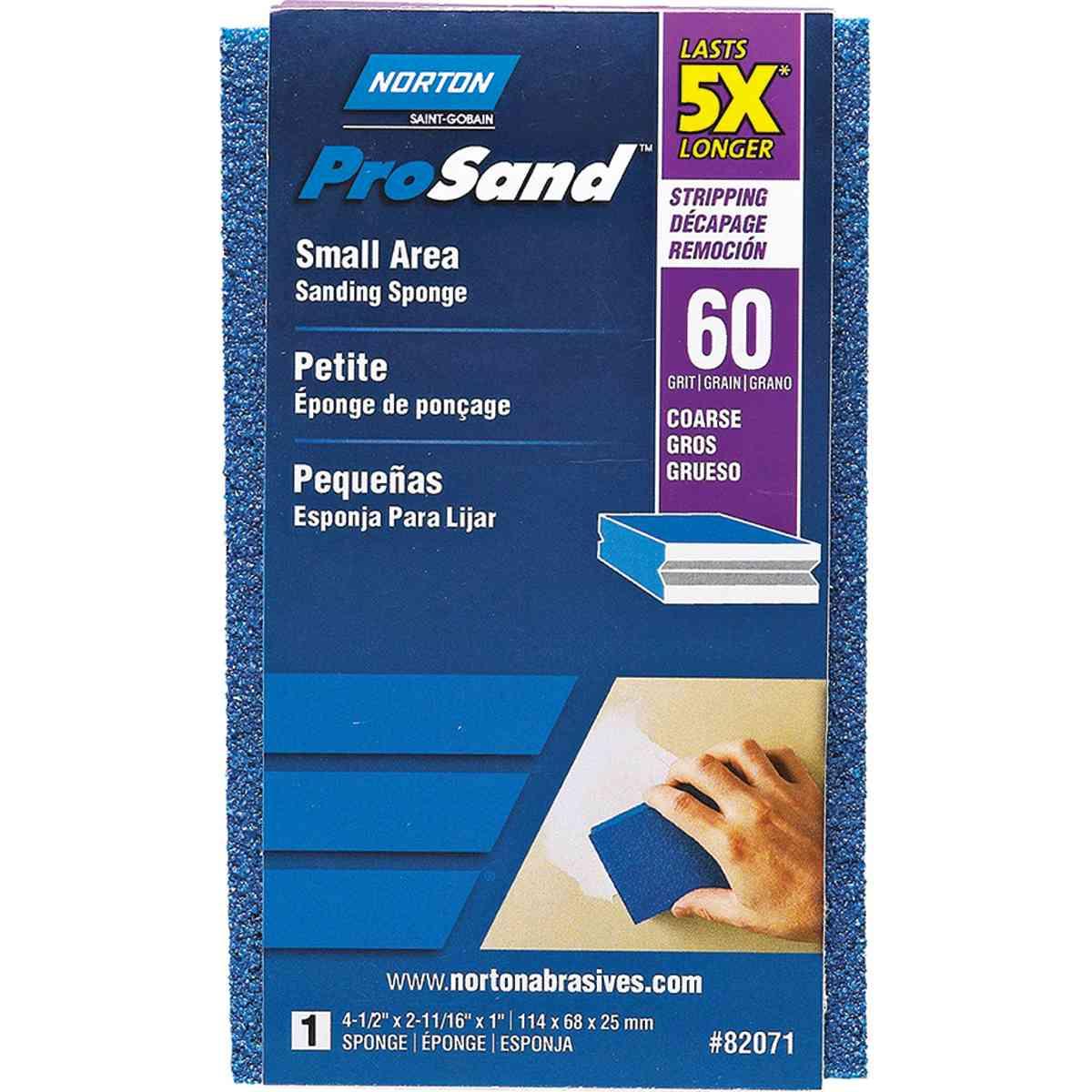 Norton ProSand 82071 Sanding Sponge, 4-1/2 in L, 2-11/16 in W, 60 Grit, Coarse