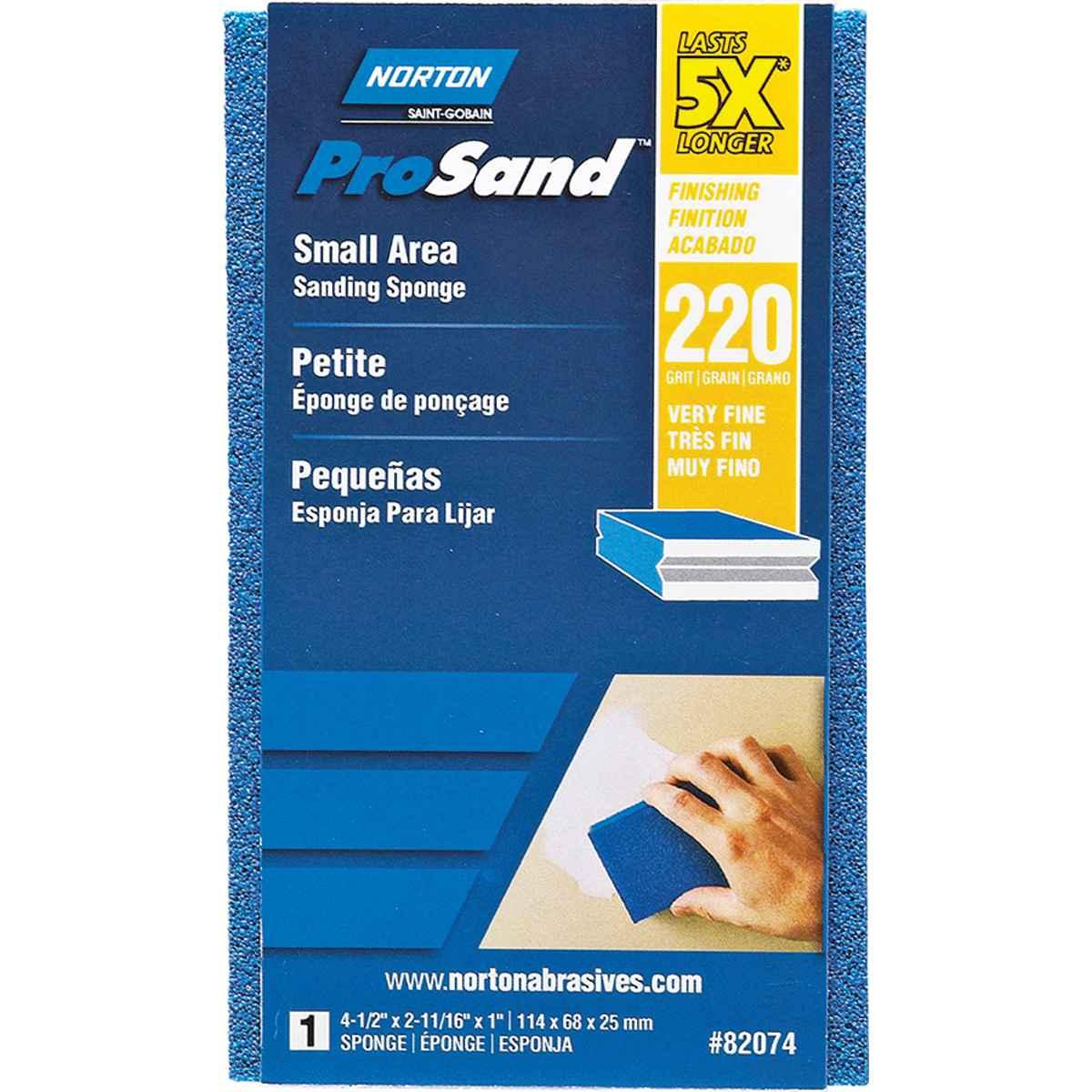 Norton ProSand 82074 Sanding Sponge, 4-1/2 in L, 2-11/16 in W, 220 Grit, Extra Fine, Aluminum Oxide Abrasive