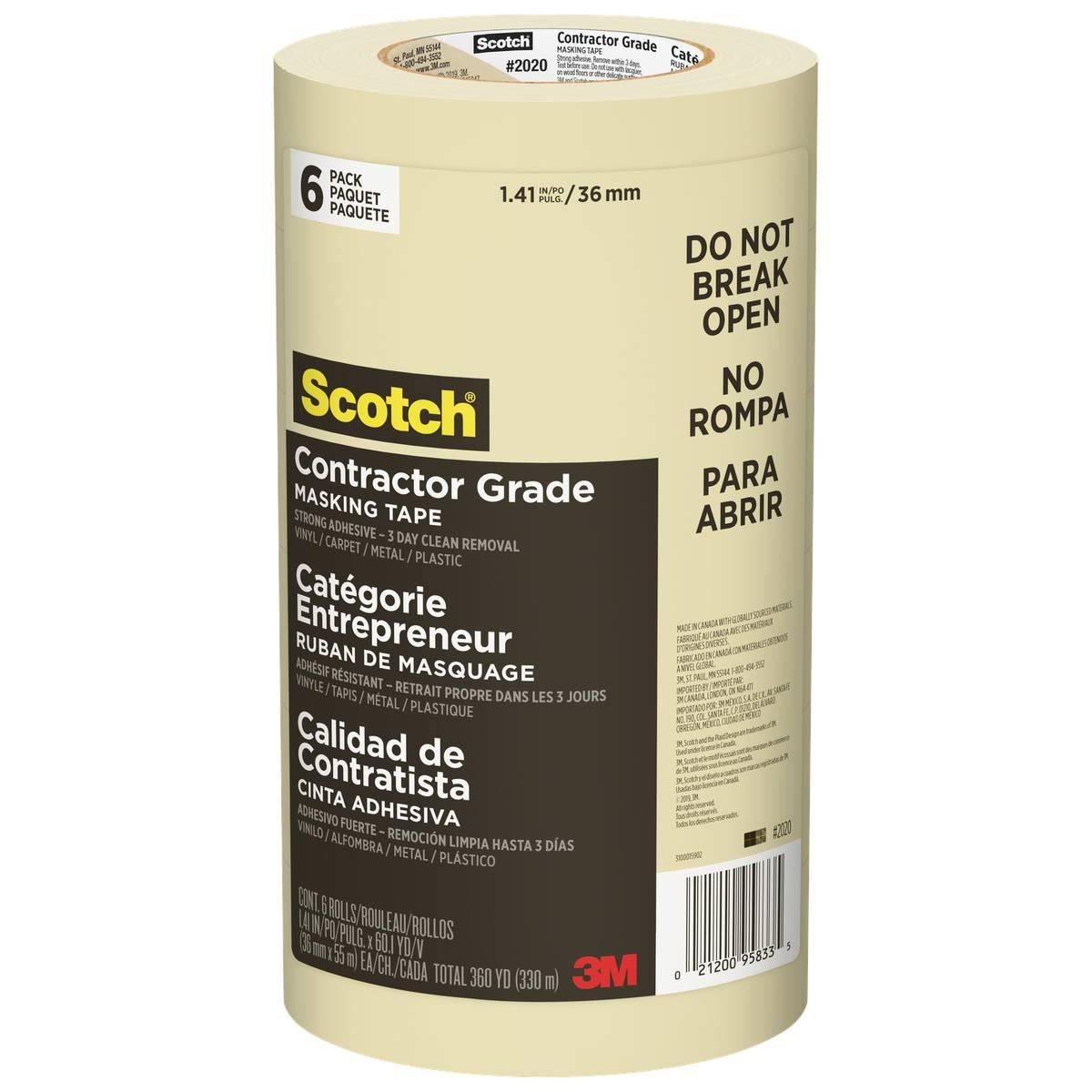 Scotch 2020-36A-CP Masking Tape, 60 yd L, 1.41 in W, 0.005 in Thick, Crepe Paper Backing, Beige