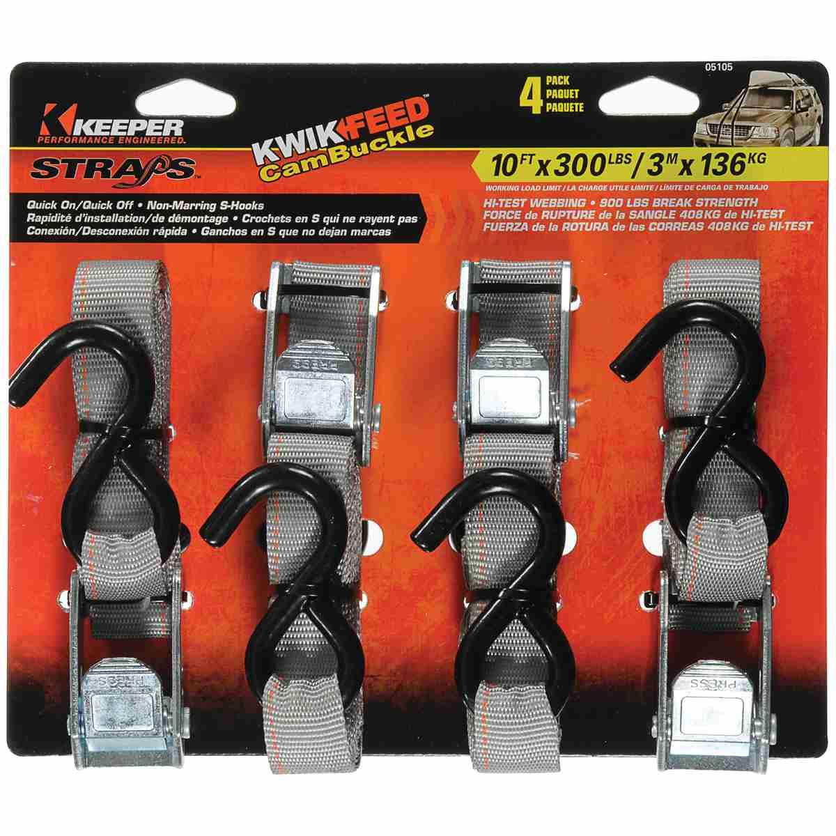 Keeper 05105 10' x 1" Orange Tie-Down S-Hook 300 lbs