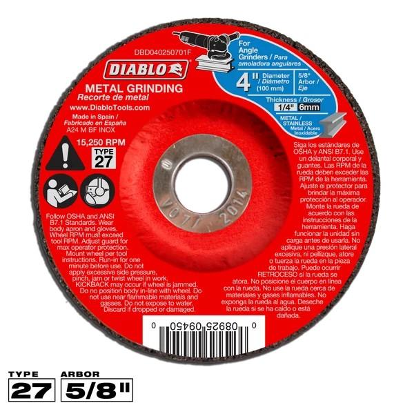 4 in Dia. x 1/4 in Thick Metal Grinding Disc 5/8 in Arbor Type 27