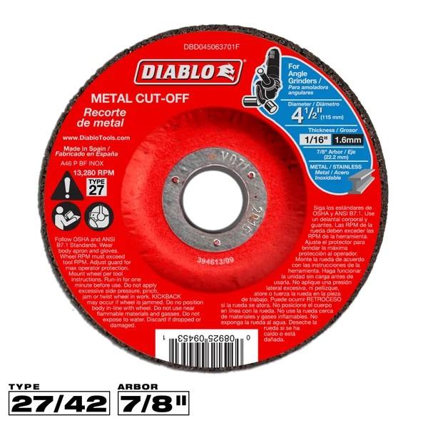 4-1/2 in Dia. x 1/16 in Thick Metal Cut-Off Disc 7/8 in Arbor Type 1