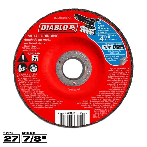 4-1/2 in Dia. x 1/4 in Thick Metal Grinding Disc 7/8 in Arbor Type 27