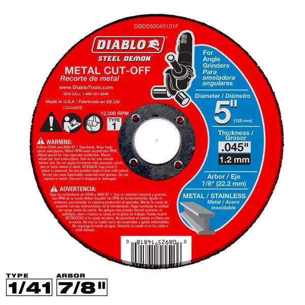 5 in Dia x 0.040 in Thick Metal Cut-Off Disc 7/8 in Arbor Type 1