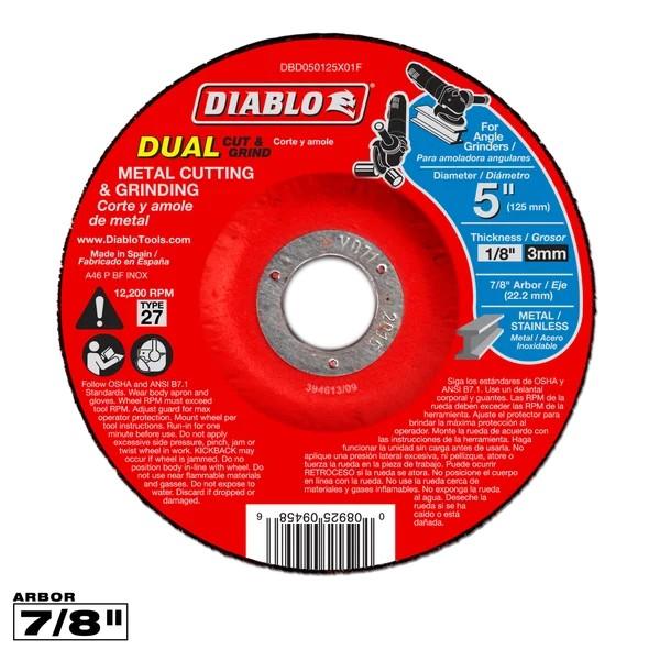 5 in Dia. x 1/8 in Thick Metal Dual Cut & Grind Disc 7/8 in Arbor Type 27