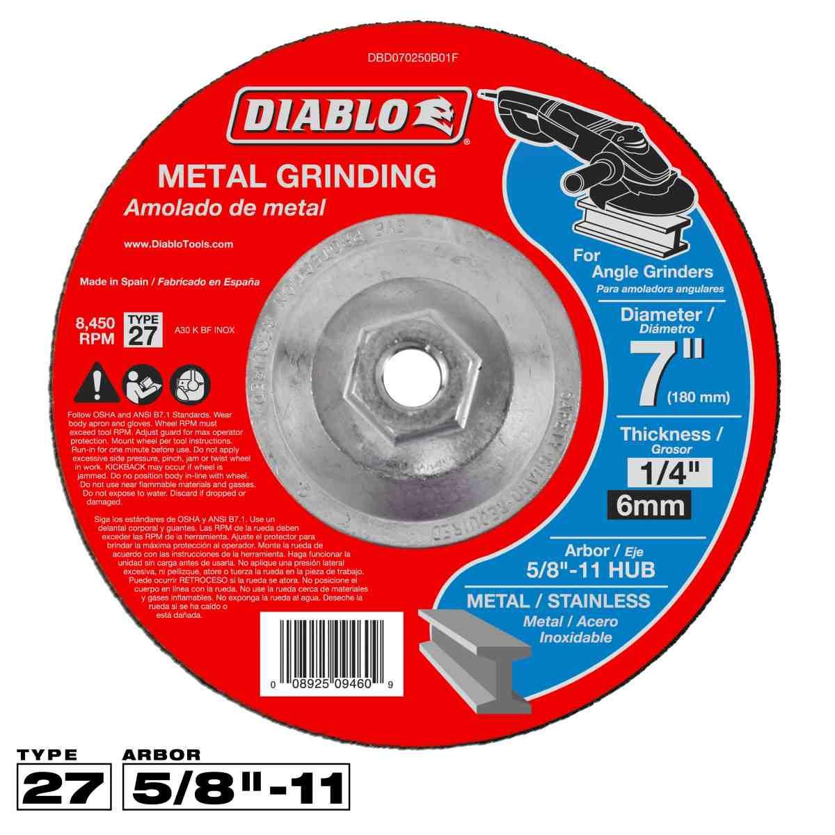 7 in. Metal Grinding Disc - Type 27 HUB
