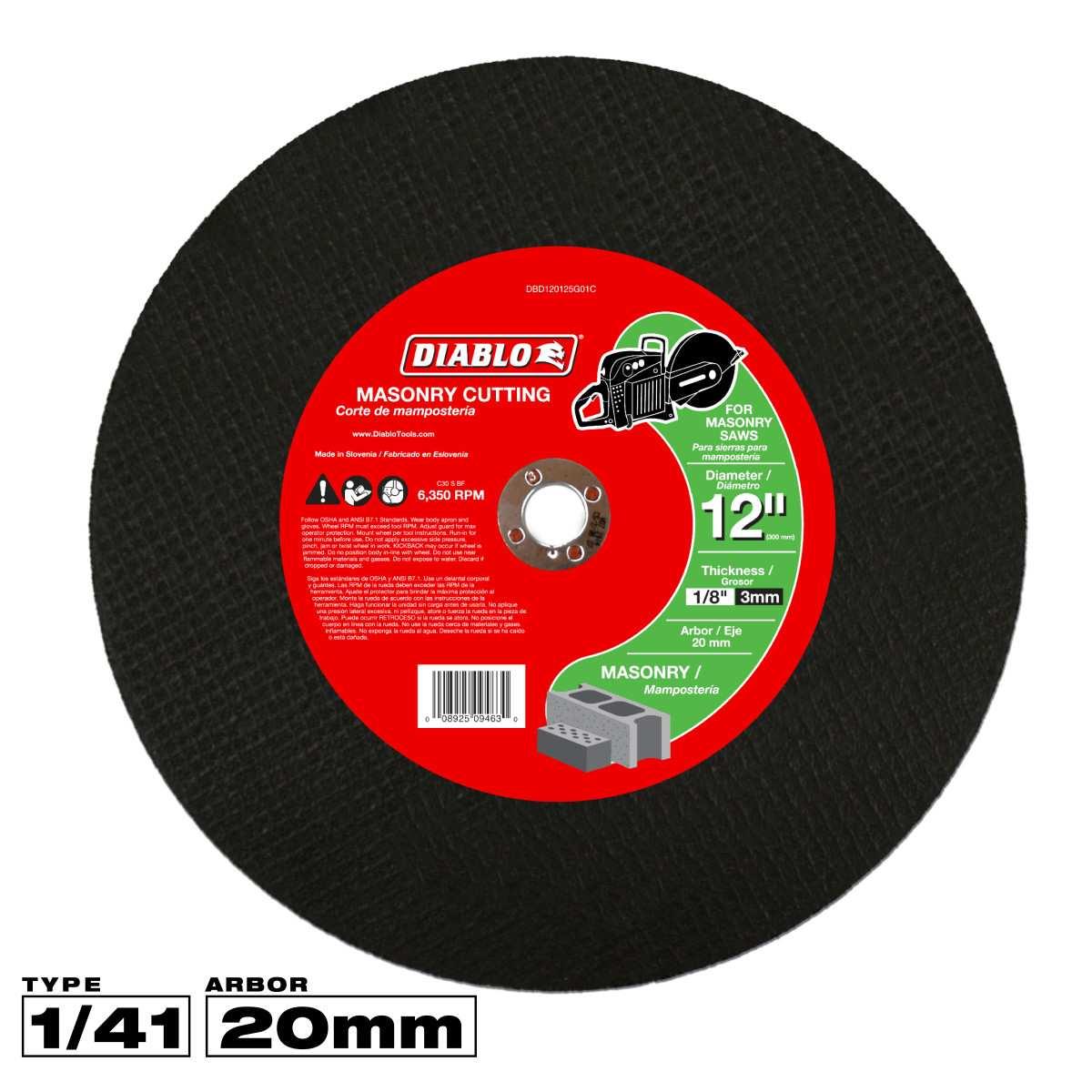 12 in. Masonry High Speed Cut Off Disc 20mm