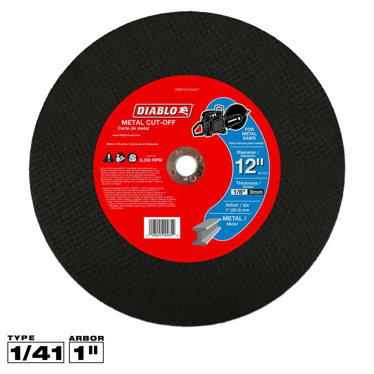 12 in. Metal High Speed Cut Off Disc 1 in.