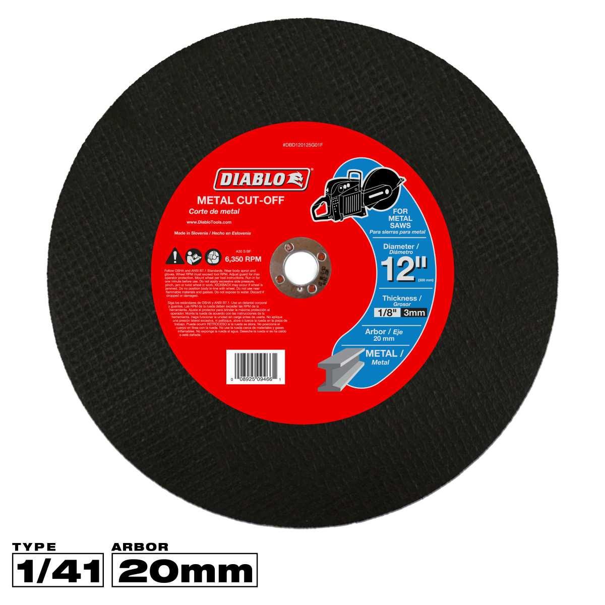 12 in. Metal High Speed Cut Off Disc 20mm