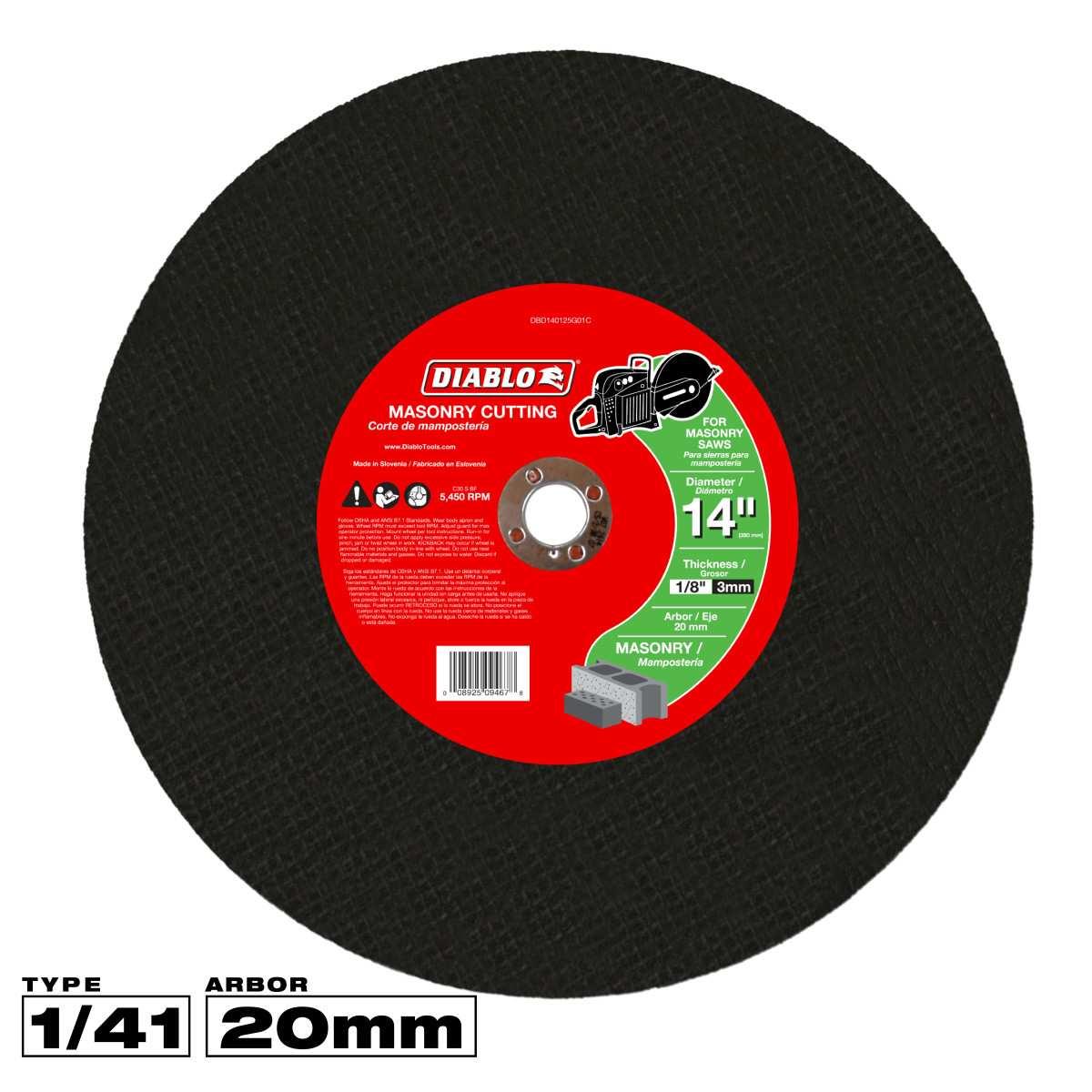 14 in. Masonry High Speed Cut Off Disc 20mm