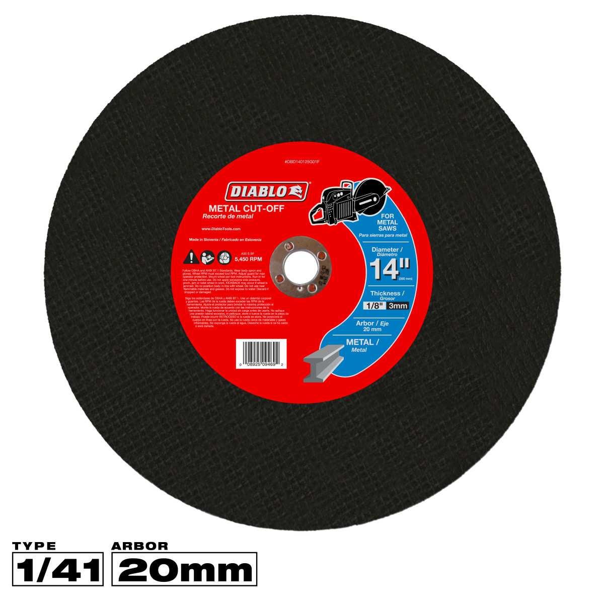 14 in. Metal High Speed Cut Off Disc 20mm