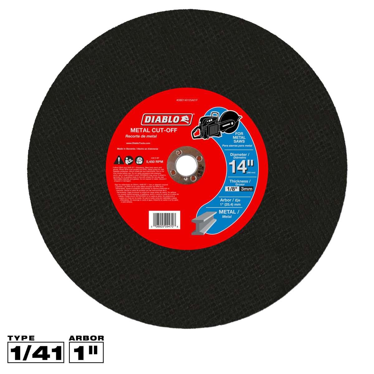 14 in. Metal High Speed Cut Off Disc 1 in.
