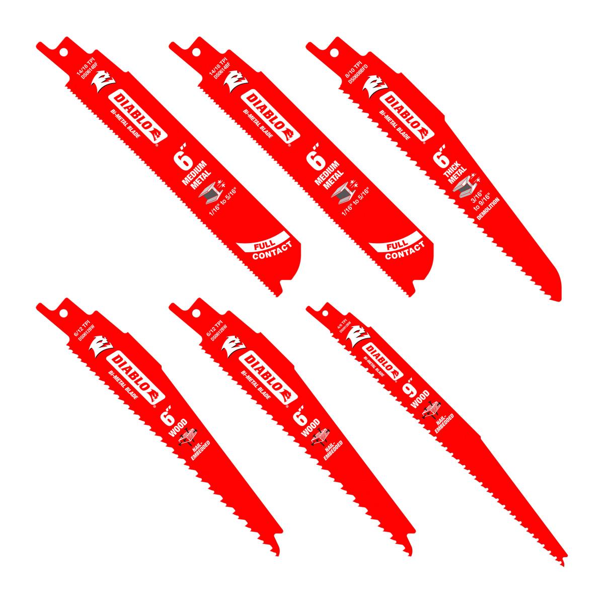 6 pc Nail-Embedded Wood and Metal Cutting/Demolition Recip Set