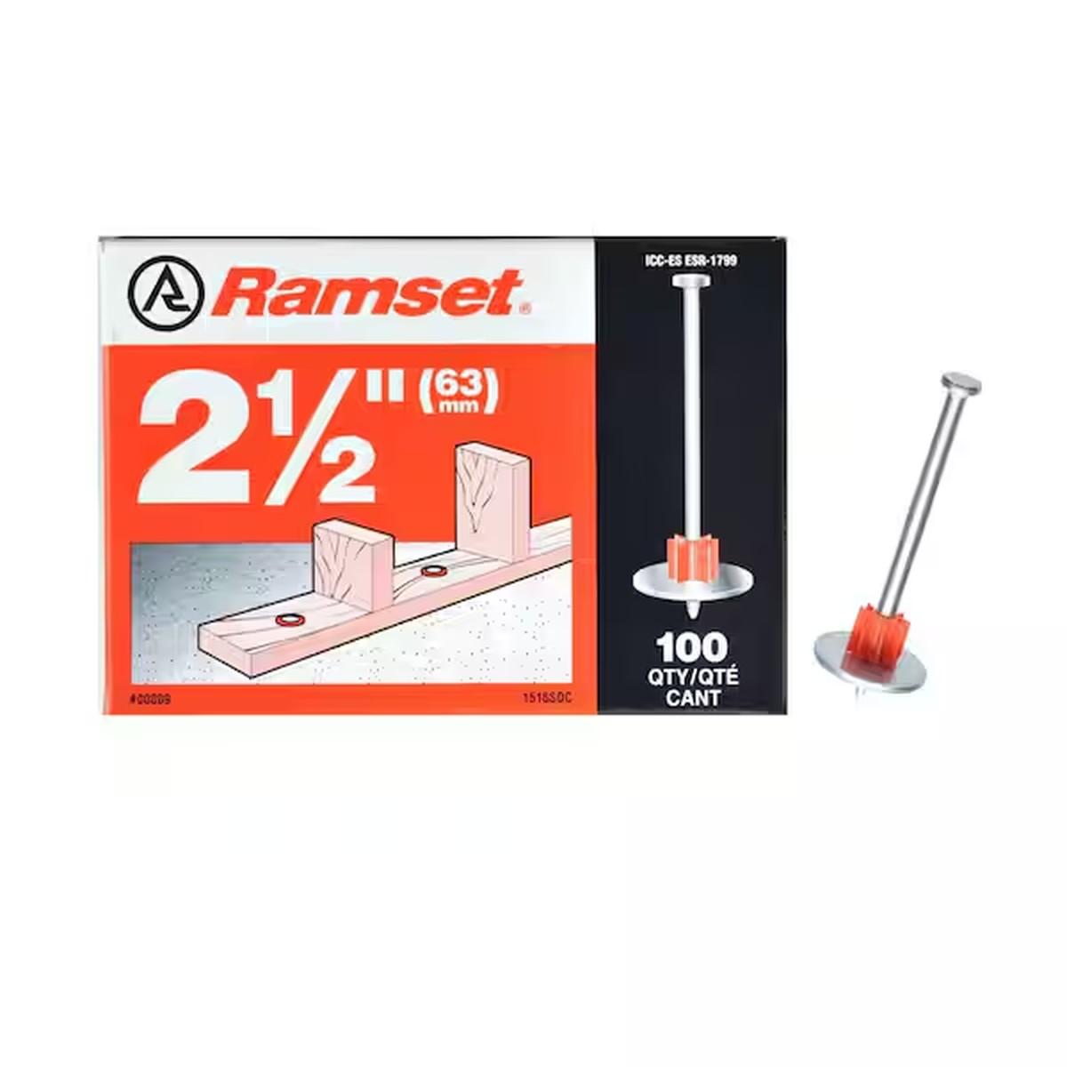 Ramset 1516SDC Washered Pin, 0.145 in Dia Shank, 2-1/2 in L, Metal, Zinc-Plated
