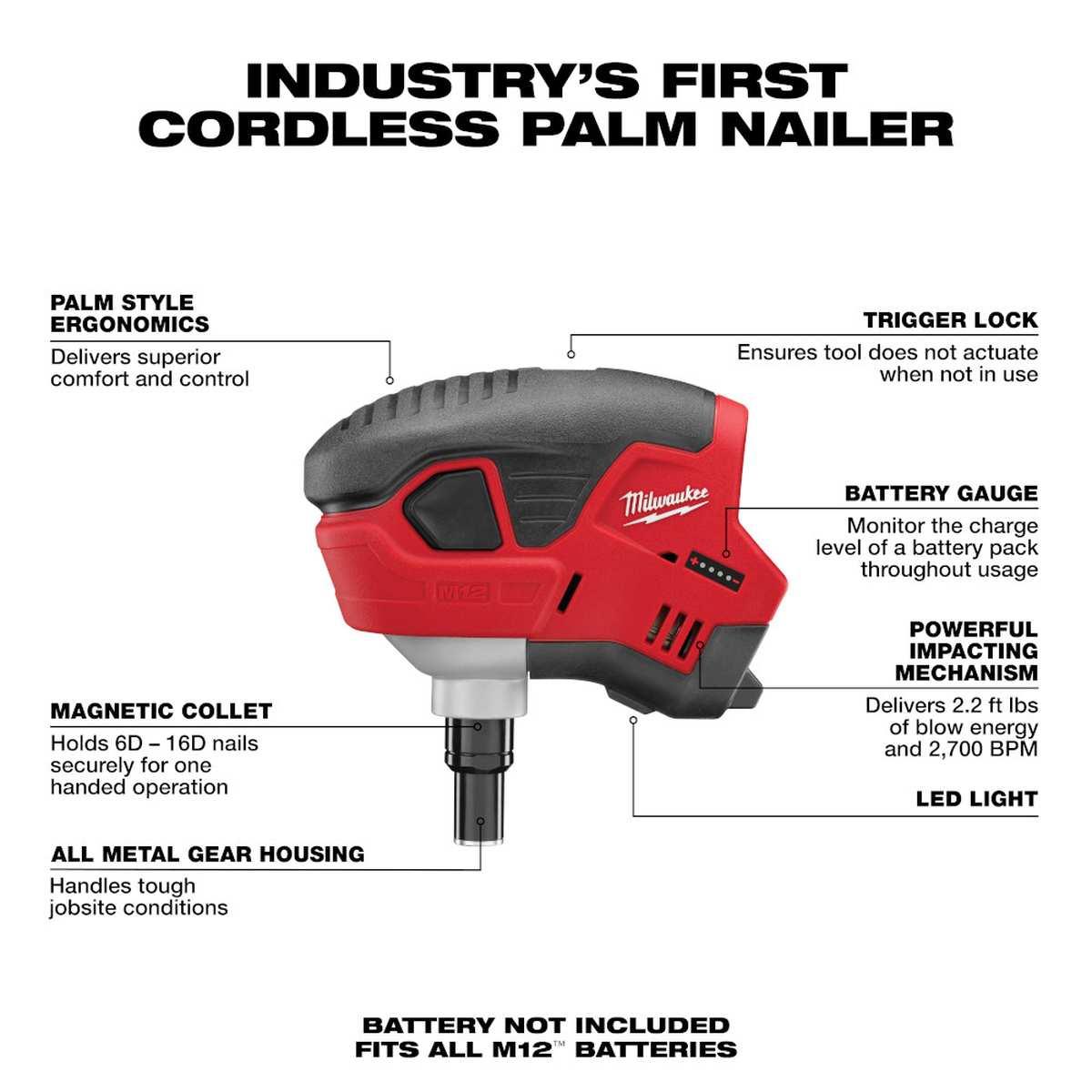 M12  Cordless Palm Nailer (ToolOnly) Alt #1