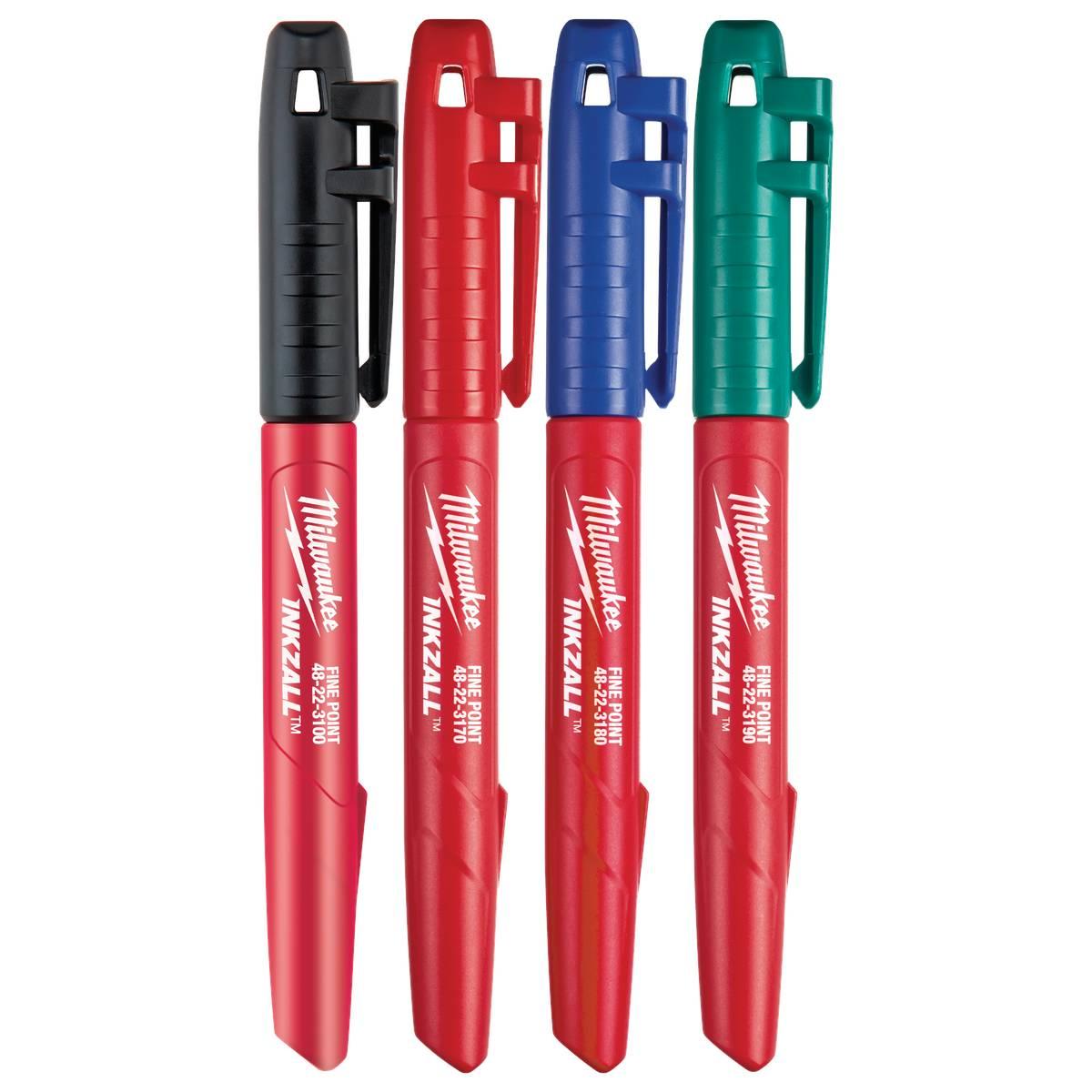 Milwaukee INKZALL Series 48-22-3106 Jobsite Marker Set, 1 mm Tip, Black/Blue/Green/Red, 5-1/2 in L