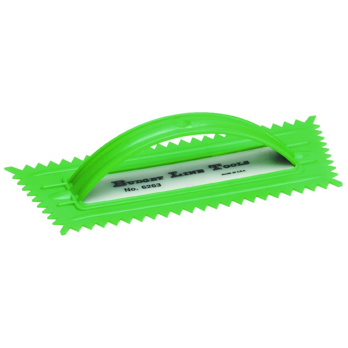 QLT 6263 Trowel, 3/8 in W x 5/16 in D Notch, 9-1/2 in L, 4-1/4 in W, V Notch, Comfort-Grip Handle