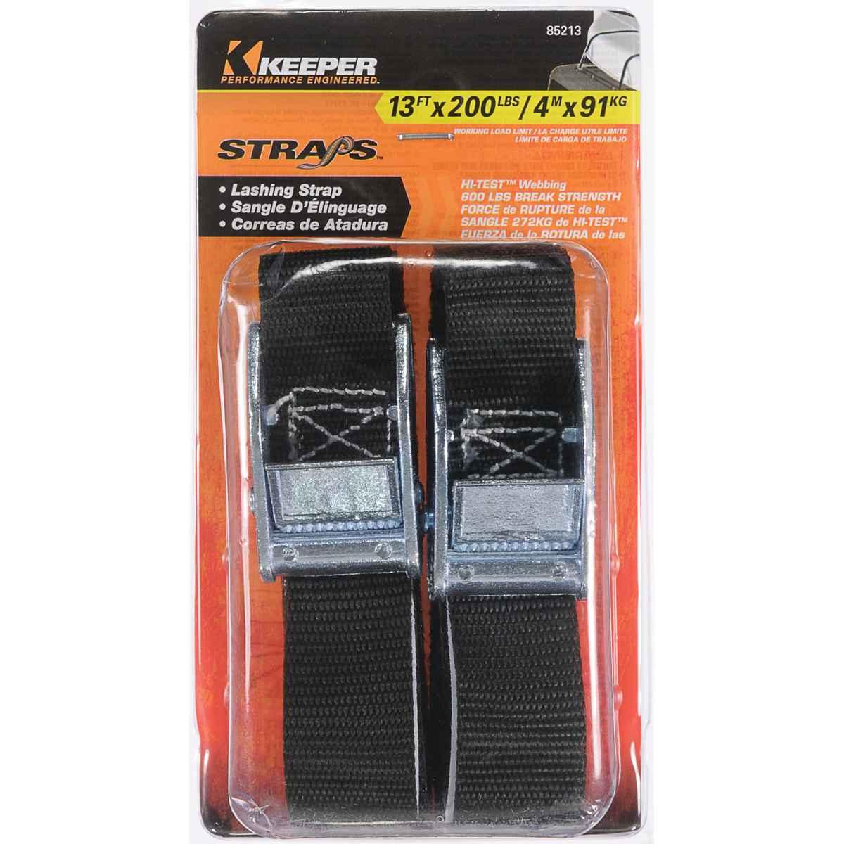 Keeper Lashing Strap, Fully Adjustable, Red 2 Pack