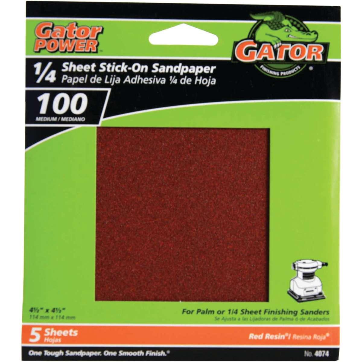 Gator 4074 Sanding Sheet, 4-1/2 in L, 4-1/2 in W, Medium, 100 Grit, Aluminum Oxide Abrasive