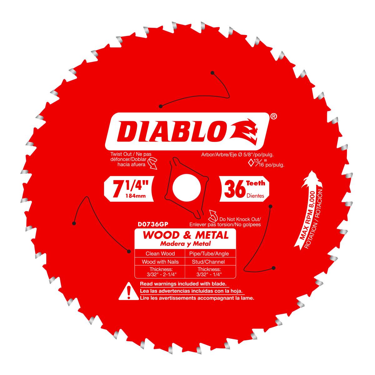 7-1/4 in. x 36 Tooth Wood & Metal Carbide Saw Blade