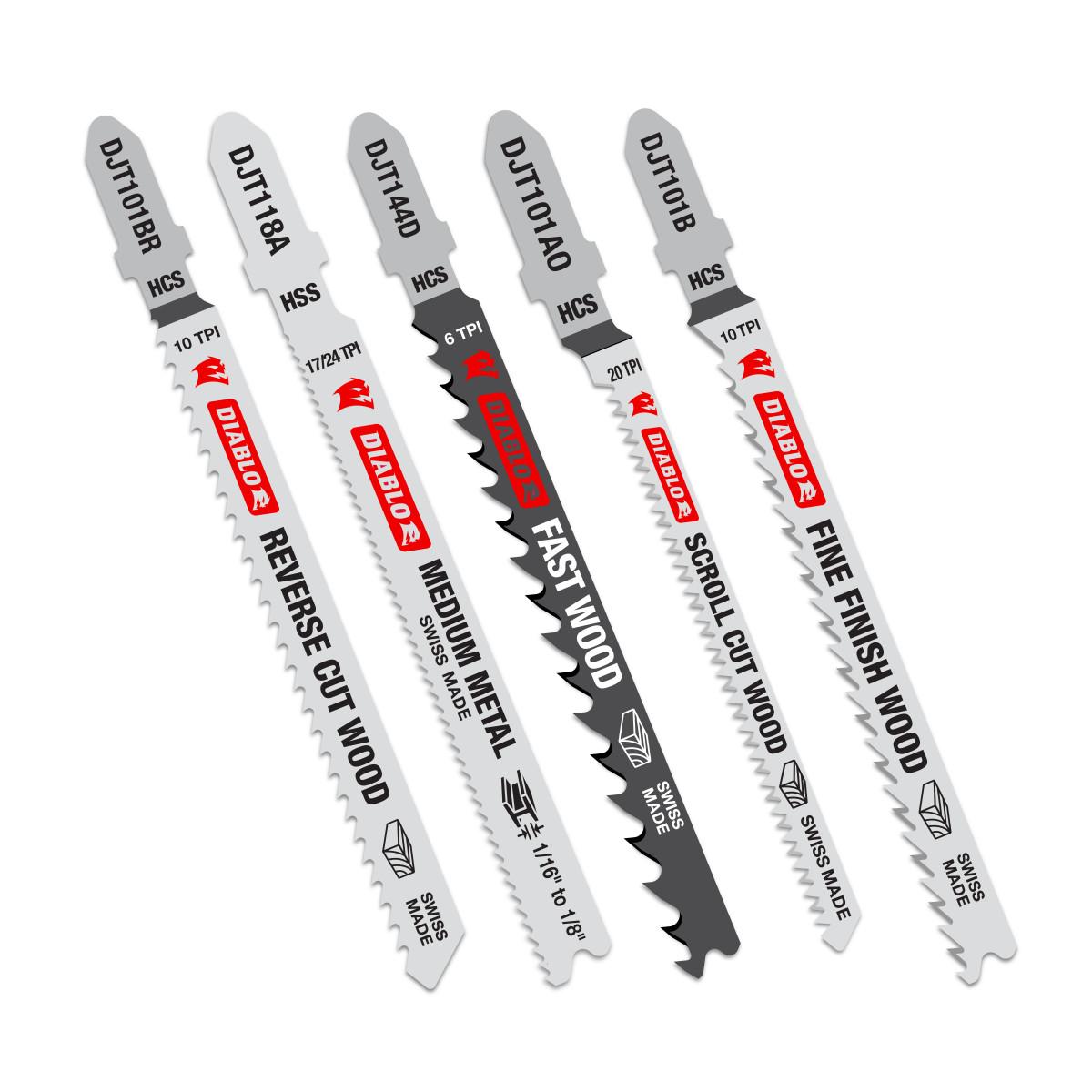 5pc High Carbon Steel/High Speed Steel T-Shank Jig Saw Blade Set for Wood & Metal (5-Piece)