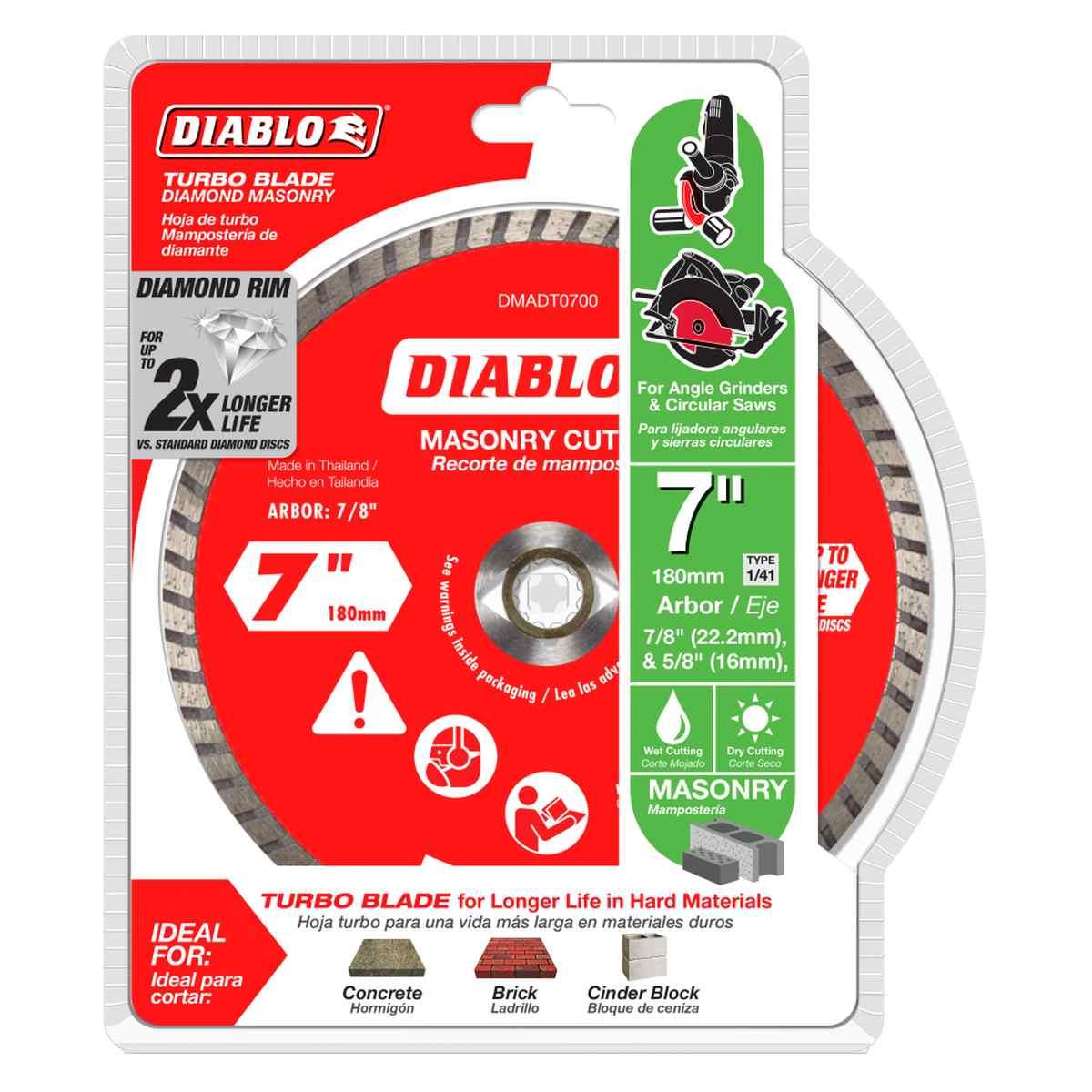 Diablo DMADT0700 Cut-Off Disc, 7 in Dia, 7/8, 5/8 in Arbor, Diamond Cutting Edge, Turbo Rim Alt #1