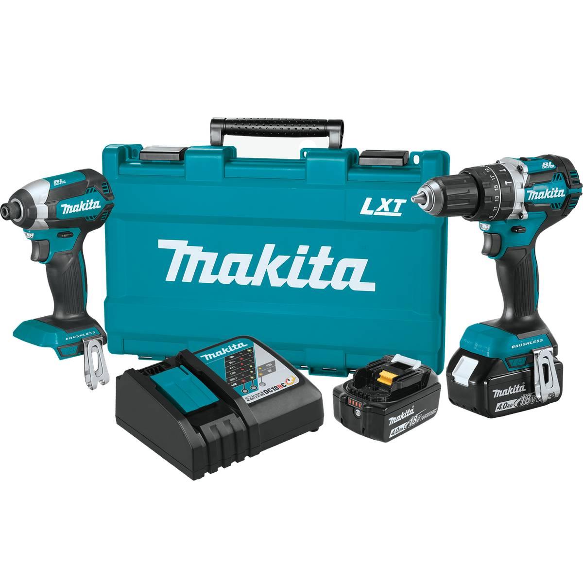 18V LXT Lithium-Ion Brushless Cordless Hammer Drill and Impact Driver Combo Kit 2-Tool 2 4Ah Batteries Bag