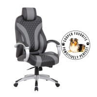 Boss Hinged Arm Executive Chair - Black, Gray Seat Color - Vinyl Seat Material - Black, Gray Back Color - Vinyl Back Material - 5-star Base - Armrest - 1 Each