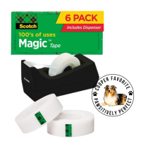 Scotch 3/4"W Magic Tape - 27.78 yd Length x 0.75" Width - 1" Core - Matte - Clear - Dispenser Included - Desktop Dispenser - Split Resistant, Tear Resistant - For Mending, Splicing - 6 / Pack