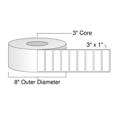 3" x 1" White - Direct Thermal Labels - 3" Core