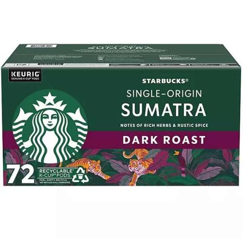 Starbucks Single-Origin Sumatra Coffee K-Cups, Dark Roast (72 ct.)