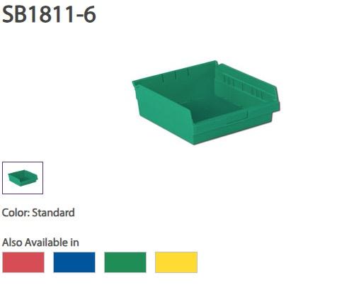 Plastic Shellf Bin, 18 X 11 X 6' ,8/CT, BLUE