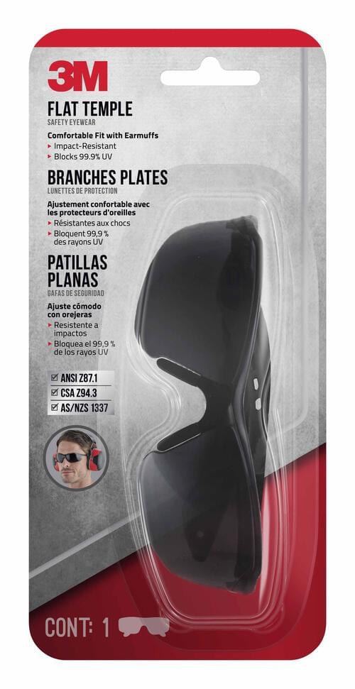 Flat Temple Safety Eyewear 47011H1-DC, Black Frame, Black Lens
