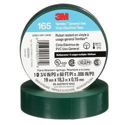 165GR4A Electrical Tape, 20 yd L 0.75 in W, 0.6 in THK, Vinyl, Rubber Adhesive, PVC Backing, Green