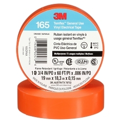 165OR4A Tape, 20 yd L 0.75 in W, 0.6 in THK, Vinyl, Rubber Adhesive, PVC Backing, Orange