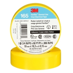 165YL4A Tape, 20 yd L 0.75 in W, 0.6 in THK, Vinyl, Rubber Adhesive, PVC Backing, Yellow