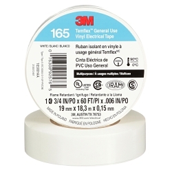 165WH4A Electrical Tape, 20 yd L 0.75 in W, 0.6 in THK, Vinyl, Rubber Adhesive, PVC Backing, White