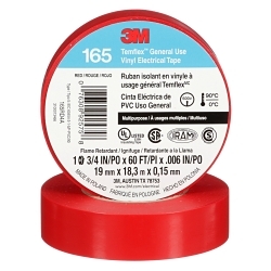 165RD4A Tape, 20 yd L 0.75 in W, 0.6 in THK, Vinyl, Rubber Adhesive, PVC Backing, Red
