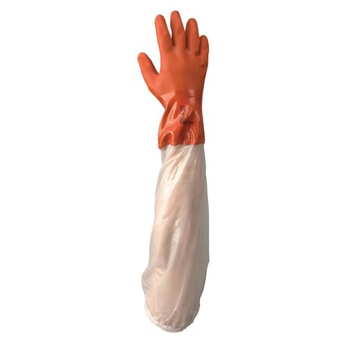 Gloves Dipped Chemical-Resistant With Clear Vinyl Sleeve, Orange