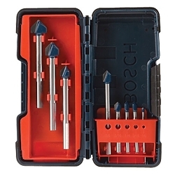Glass and Tile Drill Set, 1/8 in Min Drill Bit, 3/8 in Max Drill Bit, 8 Pieces