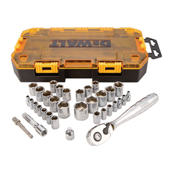 Socket Set, 6 Points, 1/4 in, 3/8 in Drive, 34 Pieces