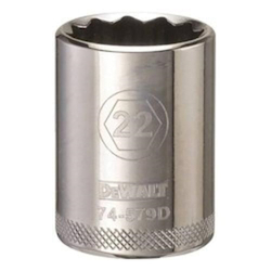 Socket, 1/2 in Hex Drive, 22 mm, 12 Points