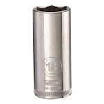 Deep Length Socket, 3/8 in Hex Drive, 18 mm, 6 Points